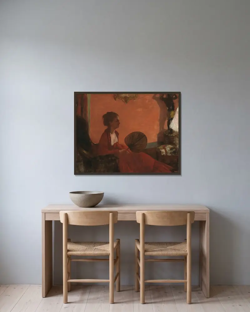 Madame Camus von Edgar Degas gerahmt an einer Wand