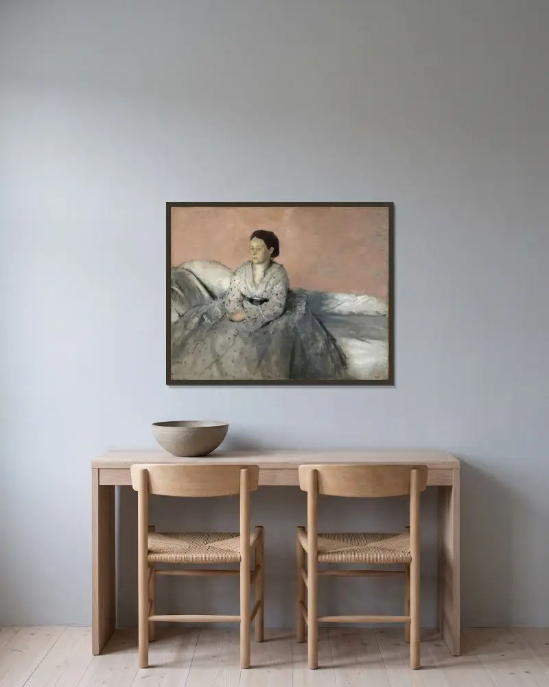 Madame René de Gas av Edgar Degas inramad på en vägg