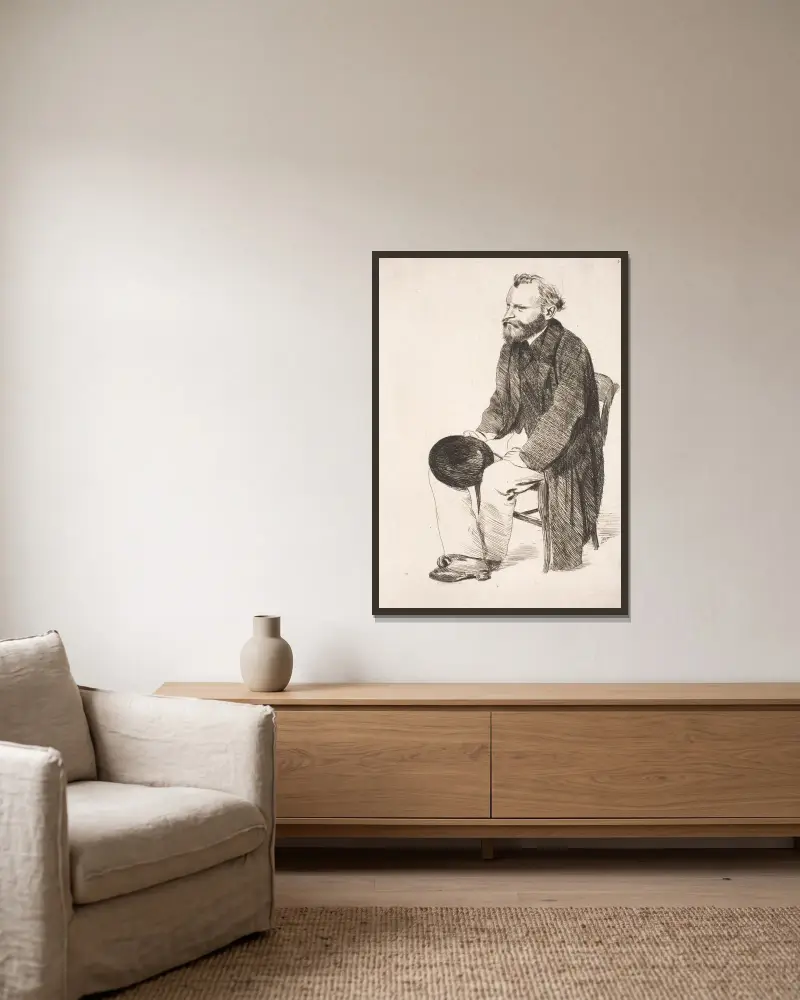 Manet seated. Turned to the left av Edgar Degas inramad på en vägg