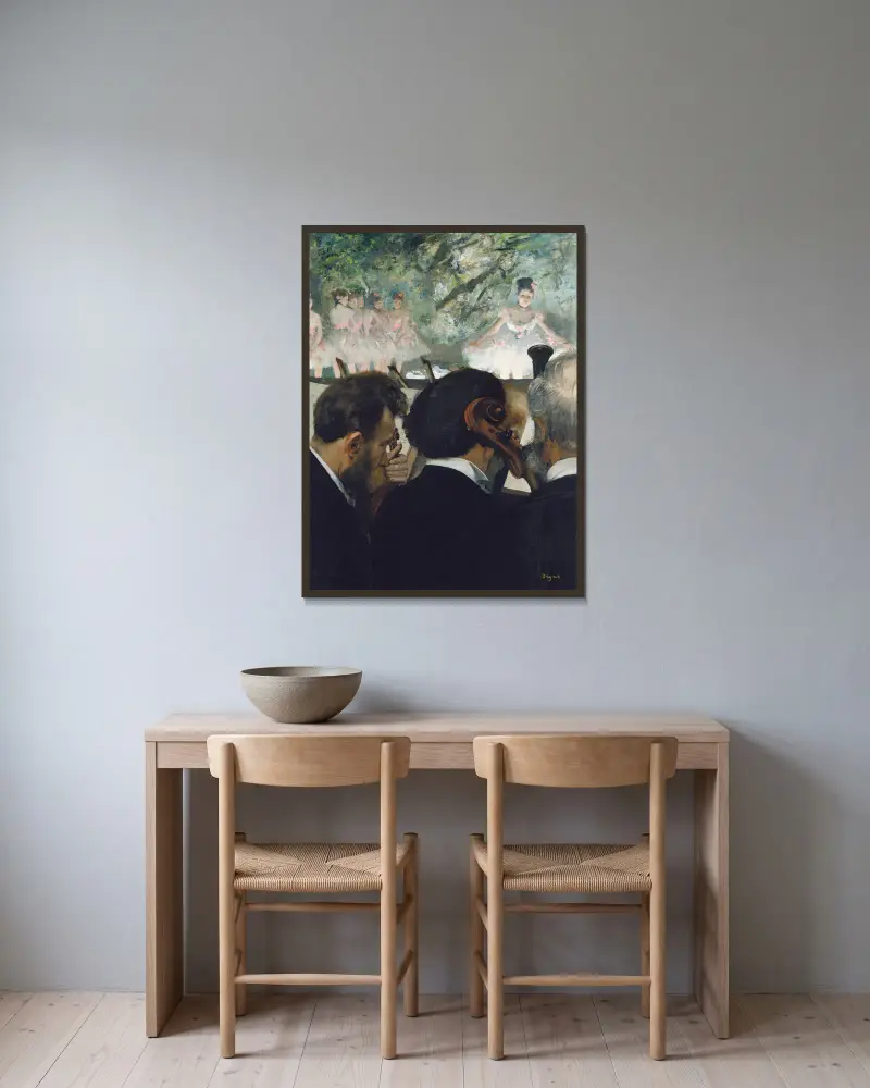 Musiker im Orchester von Edgar Degas gerahmt an einer Wand