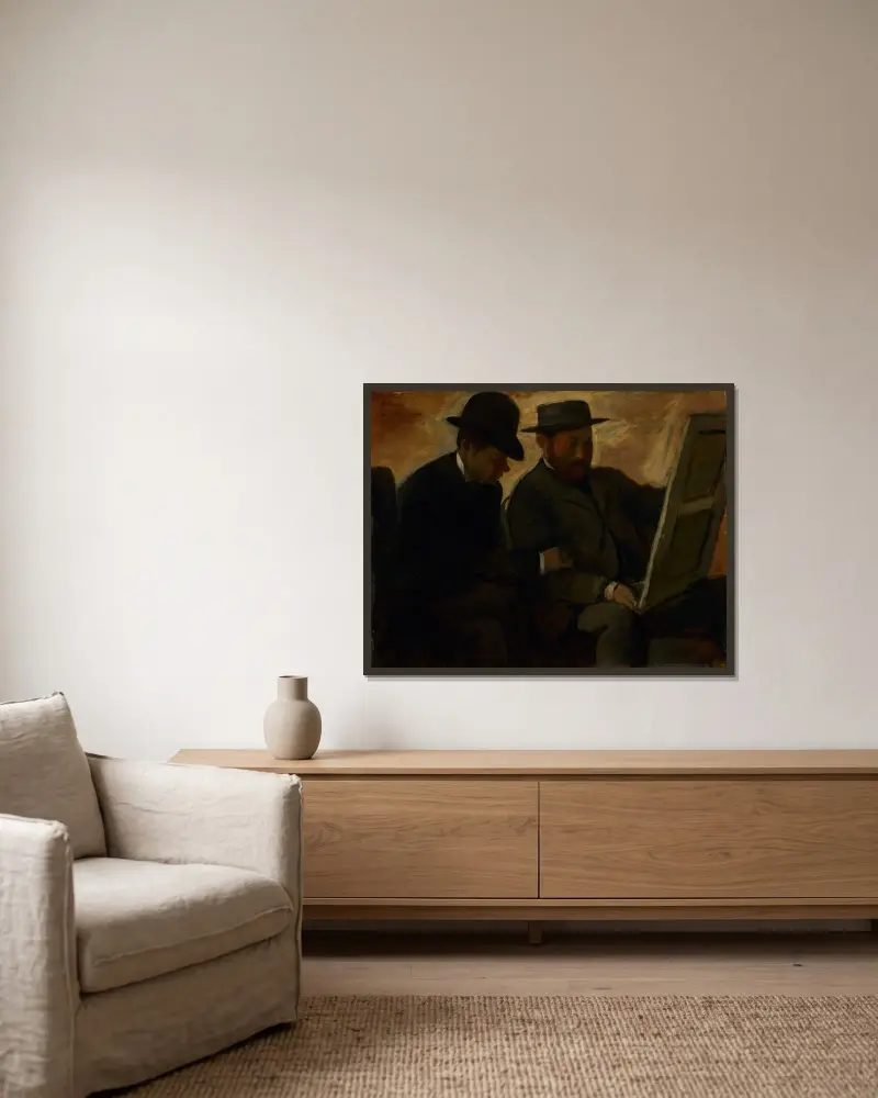 Paul Lafond and Alphonse Cherfils Examining a Painting av Edgar Degas inramad på en vägg