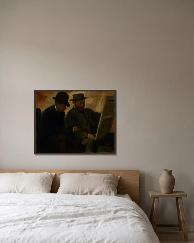 Paul Lafond and Alphonse Cherfils Examining a Painting av Edgar Degas inramad på en vägg