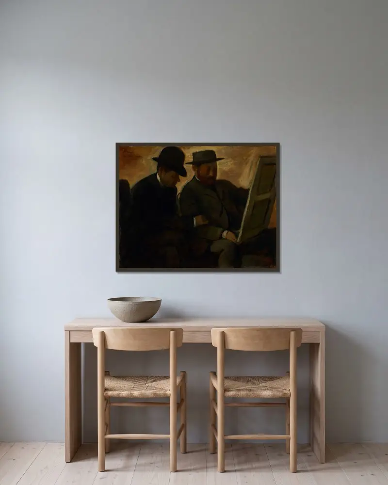 Paul Lafond and Alphonse Cherfils Examining a Painting av Edgar Degas inramad på en vägg