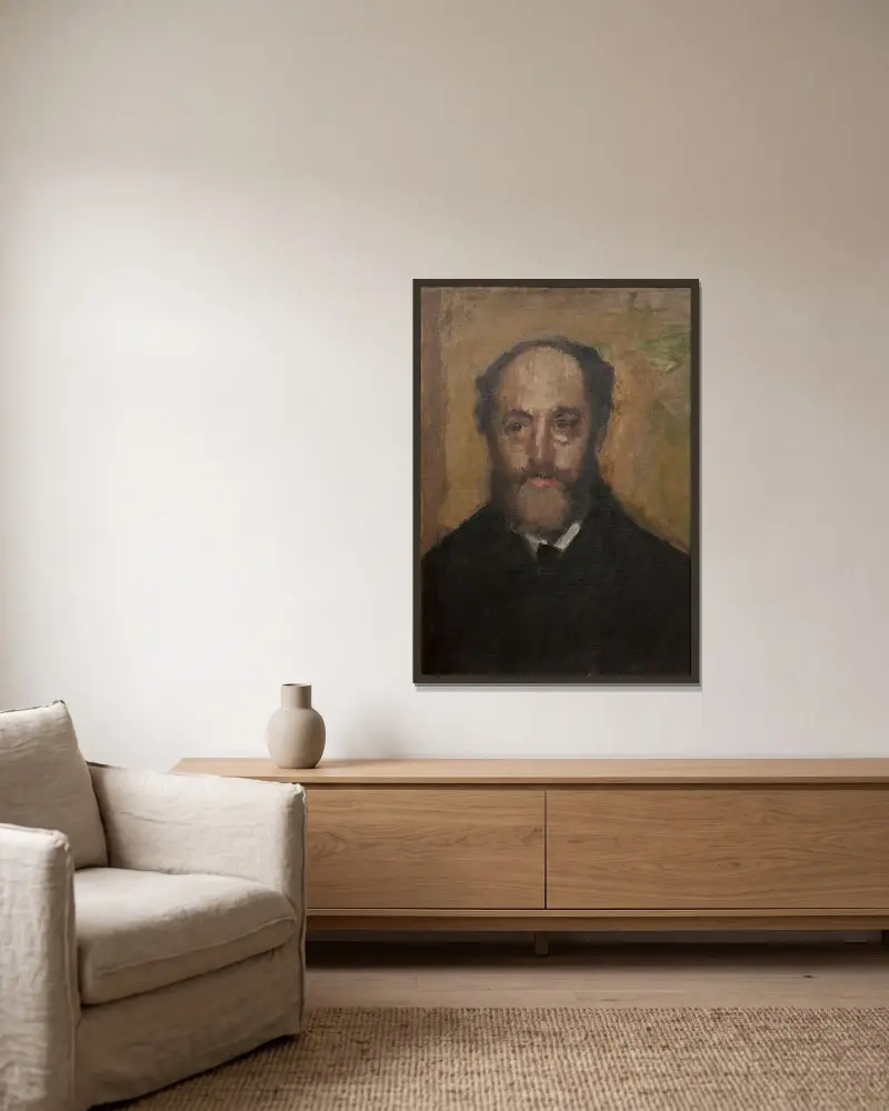 Portrait of the Art Critic Durand-Gréville av Edgar Degas inramad på en vägg