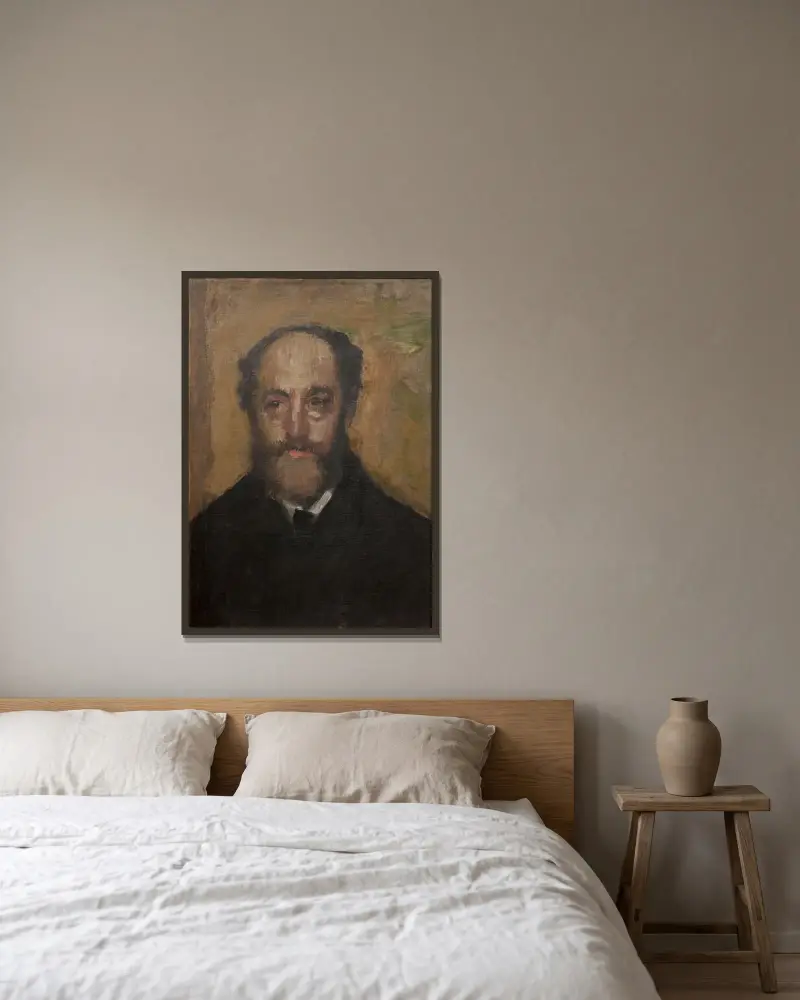 Portrait of the Art Critic Durand-Gréville av Edgar Degas inramad på en vägg