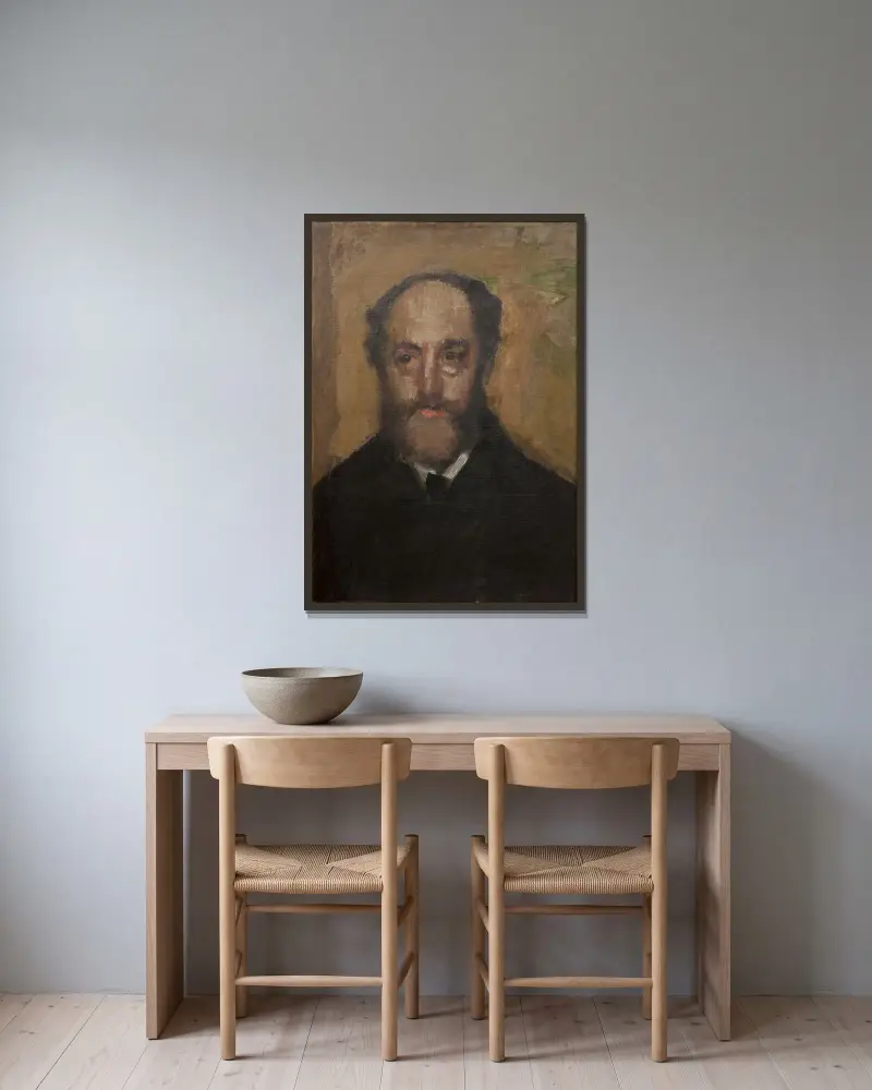 Portrait of the Art Critic Durand-Gréville av Edgar Degas inramad på en vägg