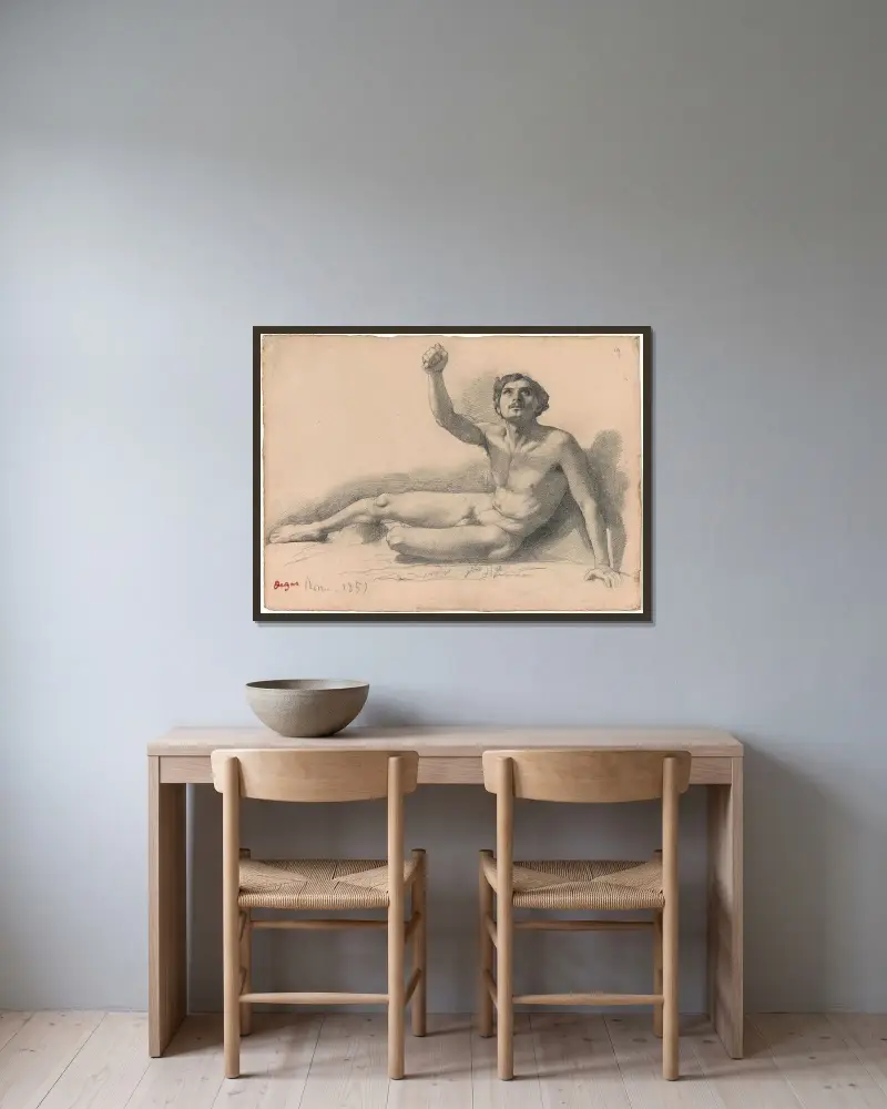 Manlig nakenstudie av Edgar Degas inramad på en vägg