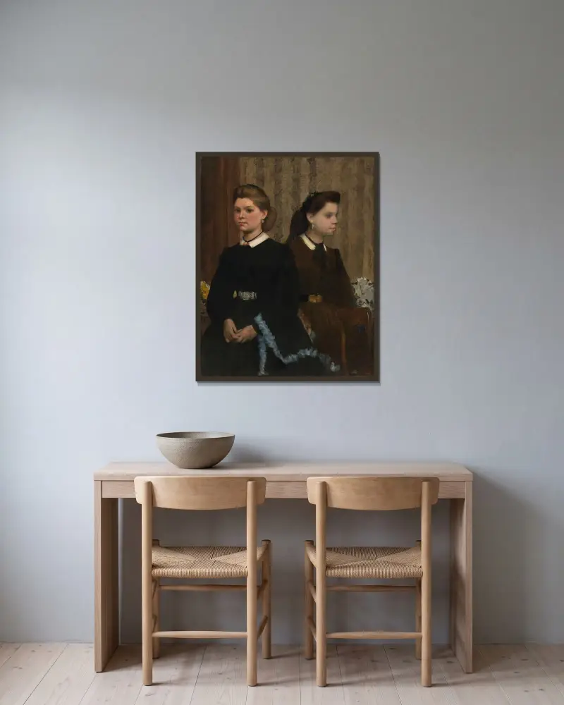 The Bellelli Sisters (Giovanna and Giuliana Bellelli) av Edgar Degas inramad på en vägg