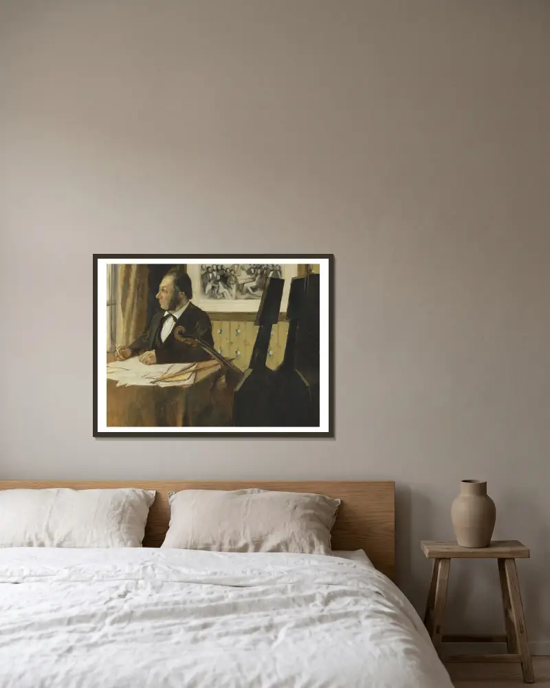 The Cellist Pilet av Edgar Degas inramad på en vägg