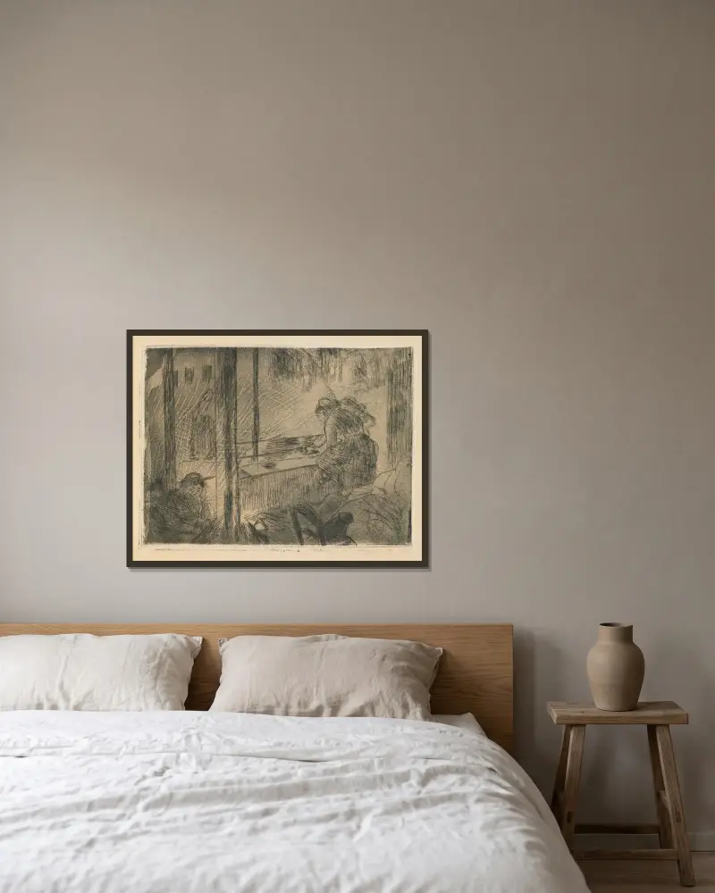 Die Wäscherinnen, 1880 von Edgar Degas gerahmt an einer Wand