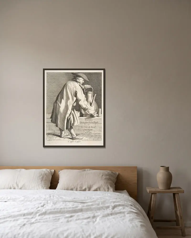 Kaffeehändler von Edmé Bouchardon gerahmt an einer Wand