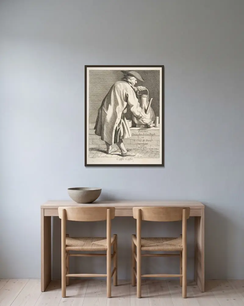 Kaffeehändler von Edmé Bouchardon gerahmt an einer Wand