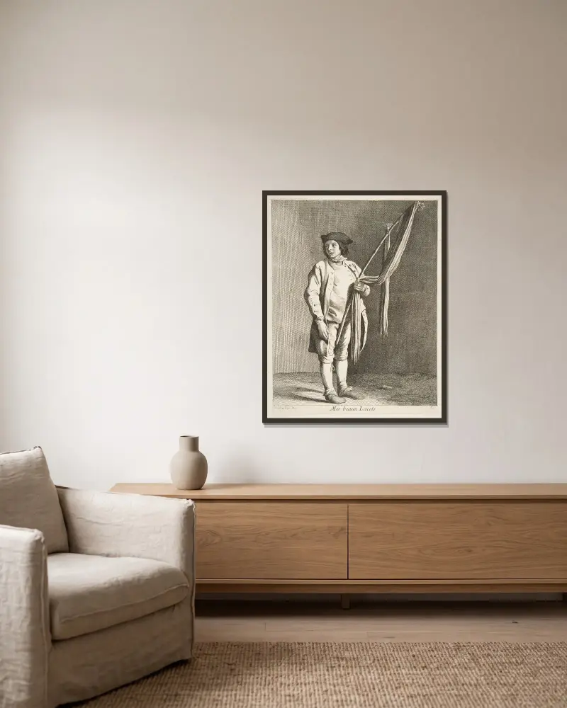 Spitzenverkäuferin von Edmé Bouchardon gerahmt an einer Wand
