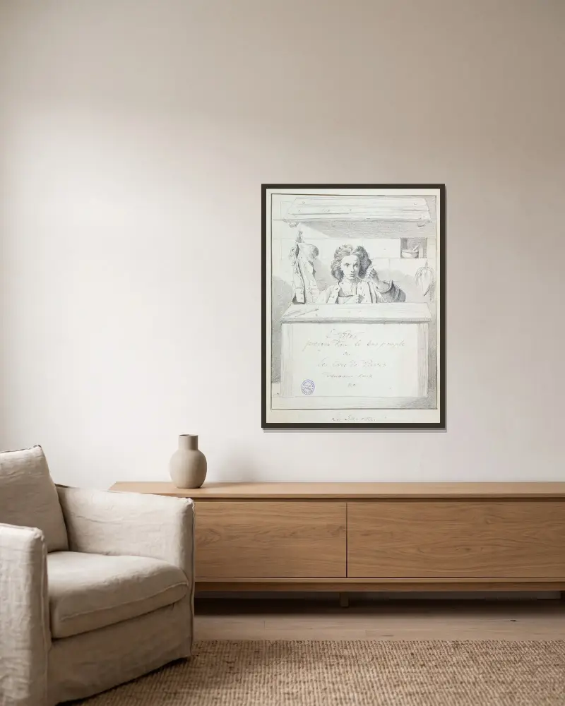Der Schuhmacher, 1698 von Edmé Bouchardon gerahmt an einer Wand