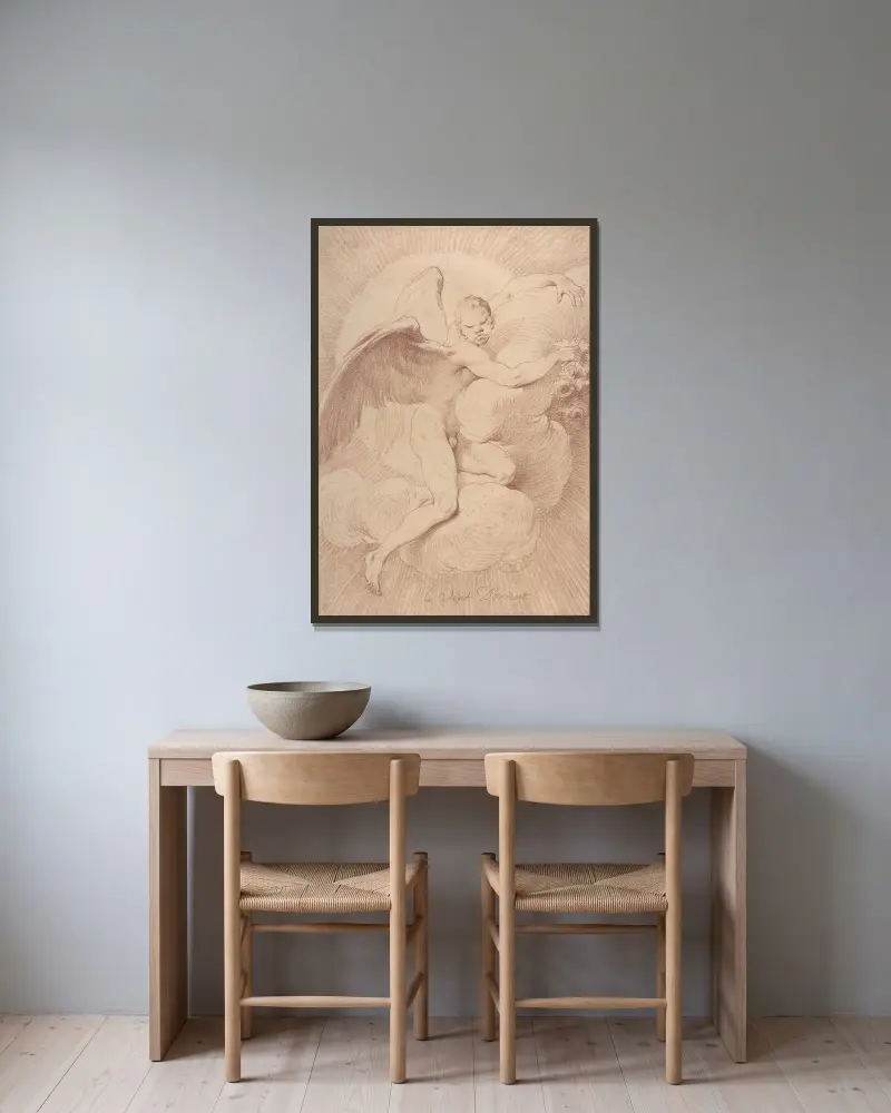 Der Ostwind von Edmé Bouchardon gerahmt an einer Wand