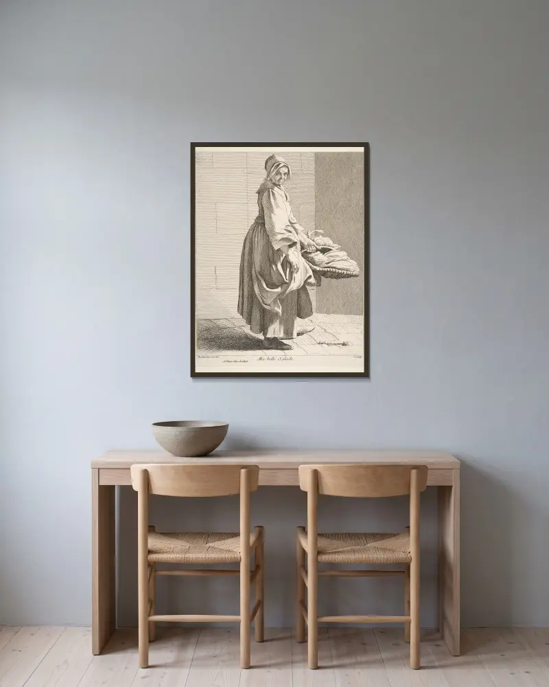 Die Salatverkäuferin von Edmé Bouchardon gerahmt an einer Wand
