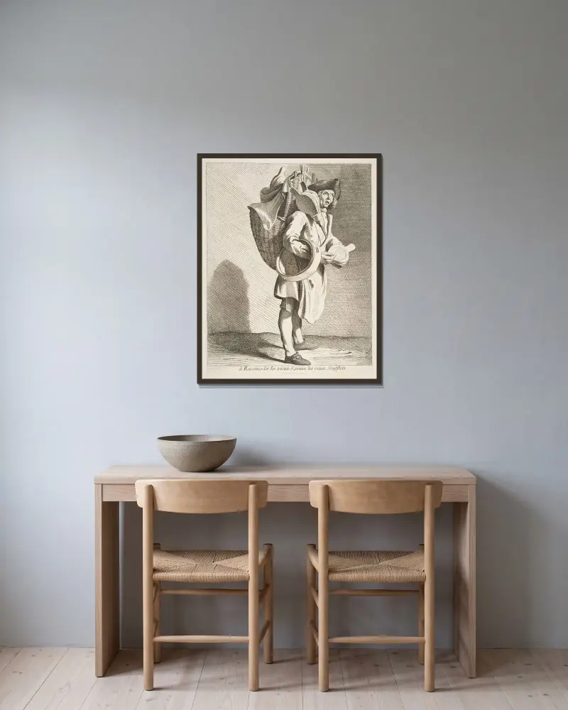 Reparatör av sigill och bälgar av Edmé Bouchardon inramad på en vägg