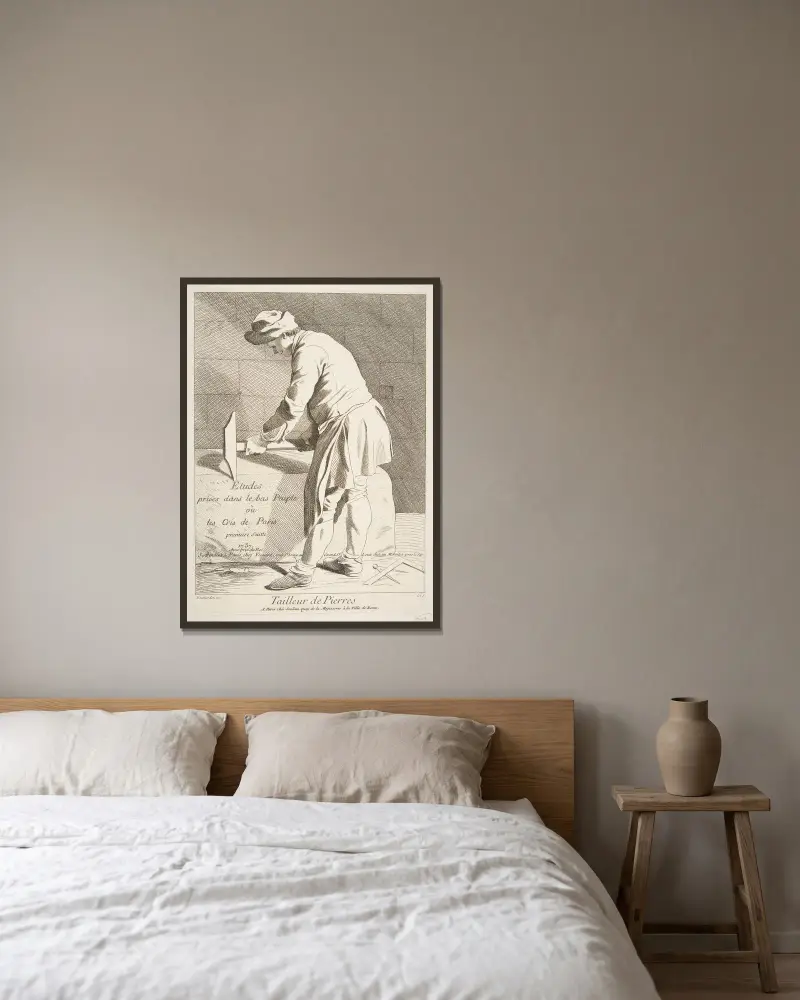 Der Steinhauer von Edmé Bouchardon gerahmt an einer Wand