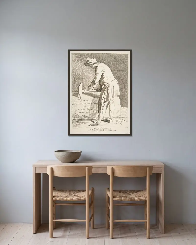 Der Steinhauer von Edmé Bouchardon gerahmt an einer Wand