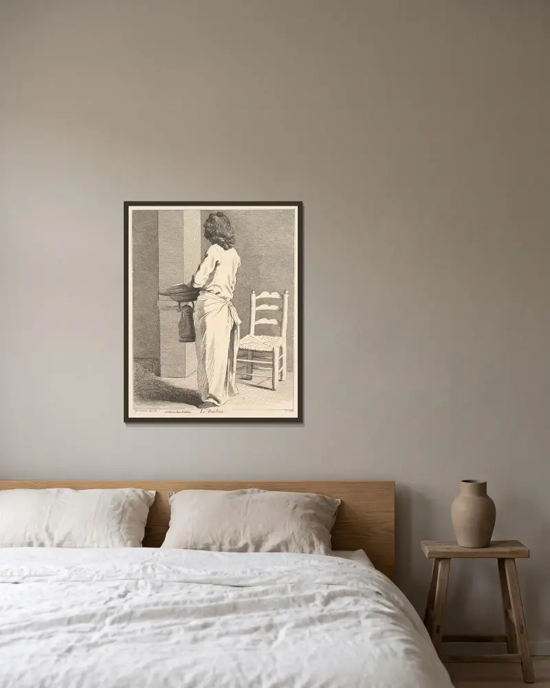 Der Barbier von Edmé Bouchardon gerahmt an einer Wand