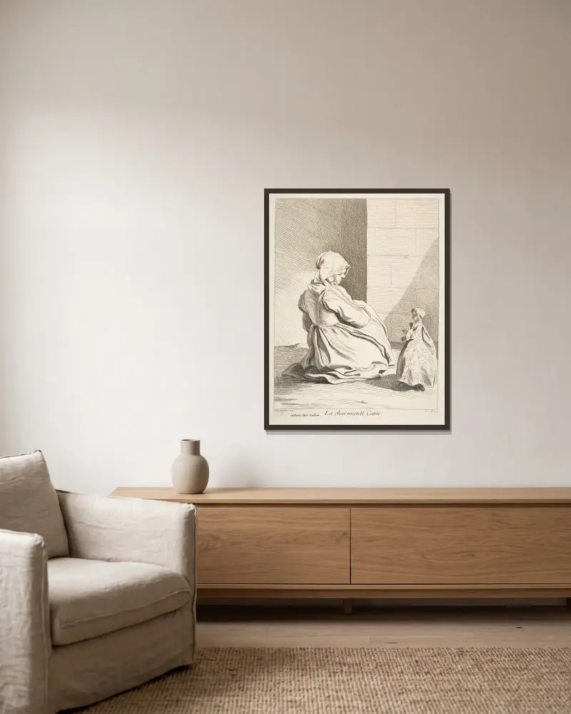 Die reizende Puppe von Edmé Bouchardon gerahmt an einer Wand