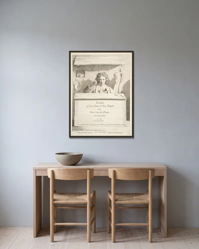 Der Schuhmacher, 1737 von Edmé Bouchardon gerahmt an einer Wand