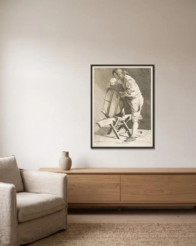 Der Holzfäller von Edmé Bouchardon gerahmt an einer Wand