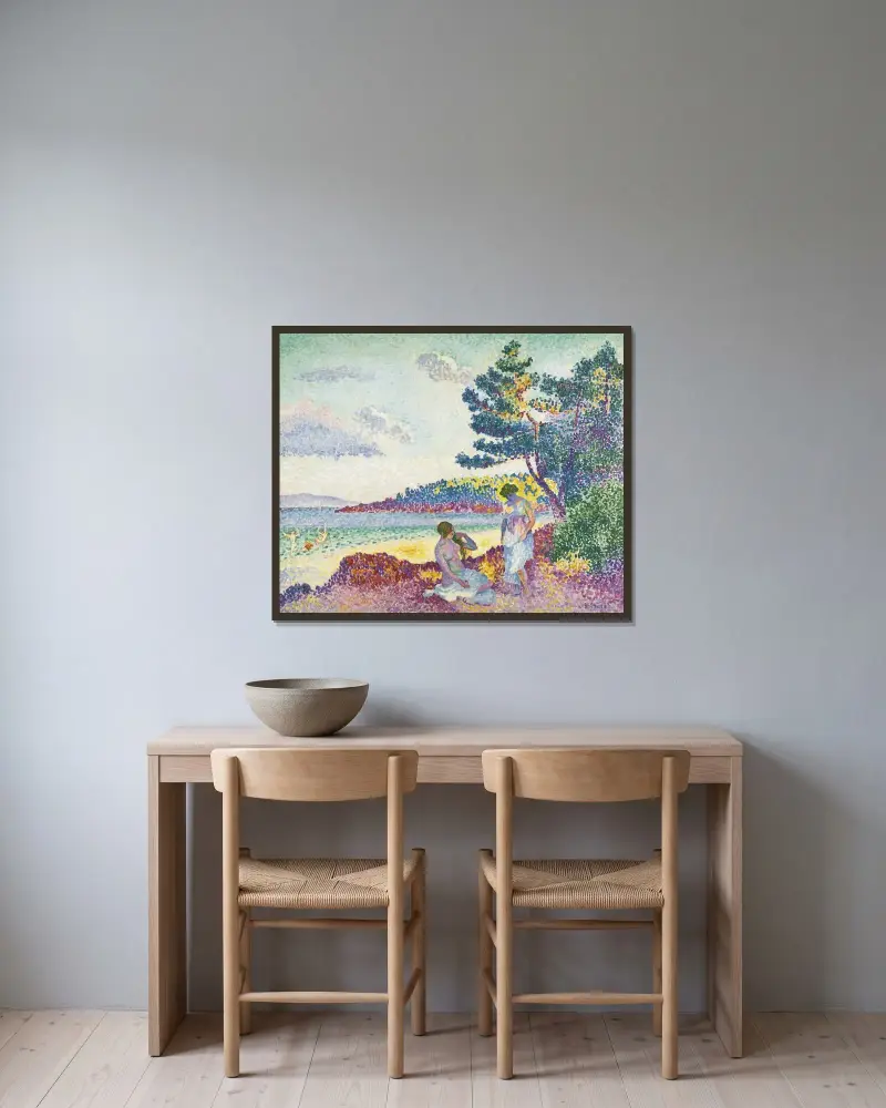 Badande kvinnor av Henri-Edmond Cross inramad på en vägg