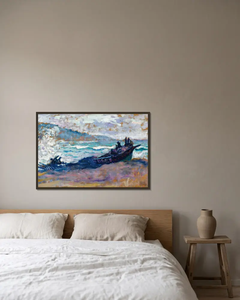 Boote am Strand von Henri-Edmond Cross gerahmt an einer Wand