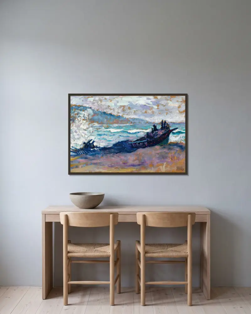 Boote am Strand von Henri-Edmond Cross gerahmt an einer Wand
