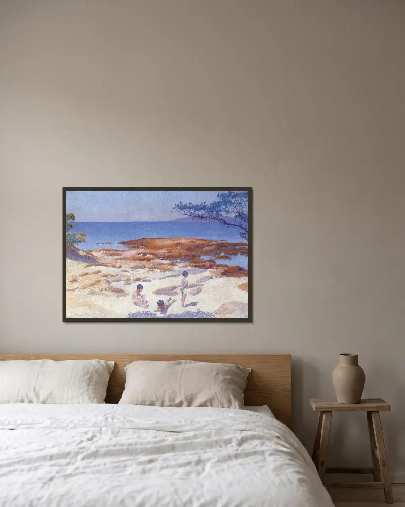 Stranden vid Cabasson (Baigne-Cul) av Henri-Edmond Cross inramad på en vägg