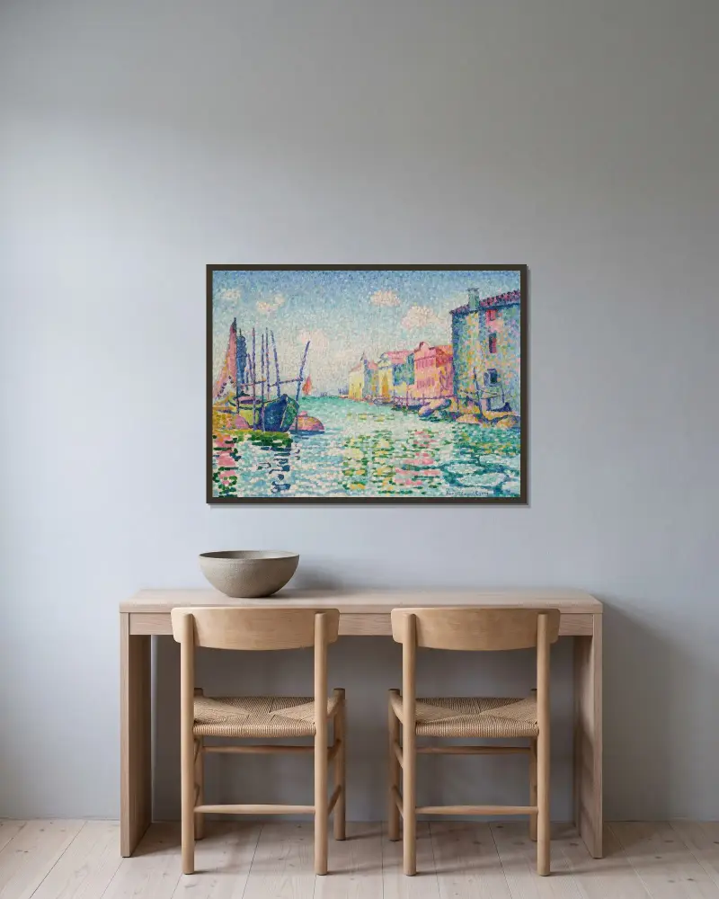 Kanalen Ponte Lungo av Henri-Edmond Cross inramad på en vägg