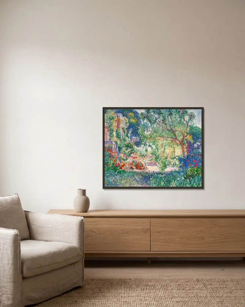 Der falsche Pfefferbaum (Provence) von Henri-Edmond Cross gerahmt an einer Wand