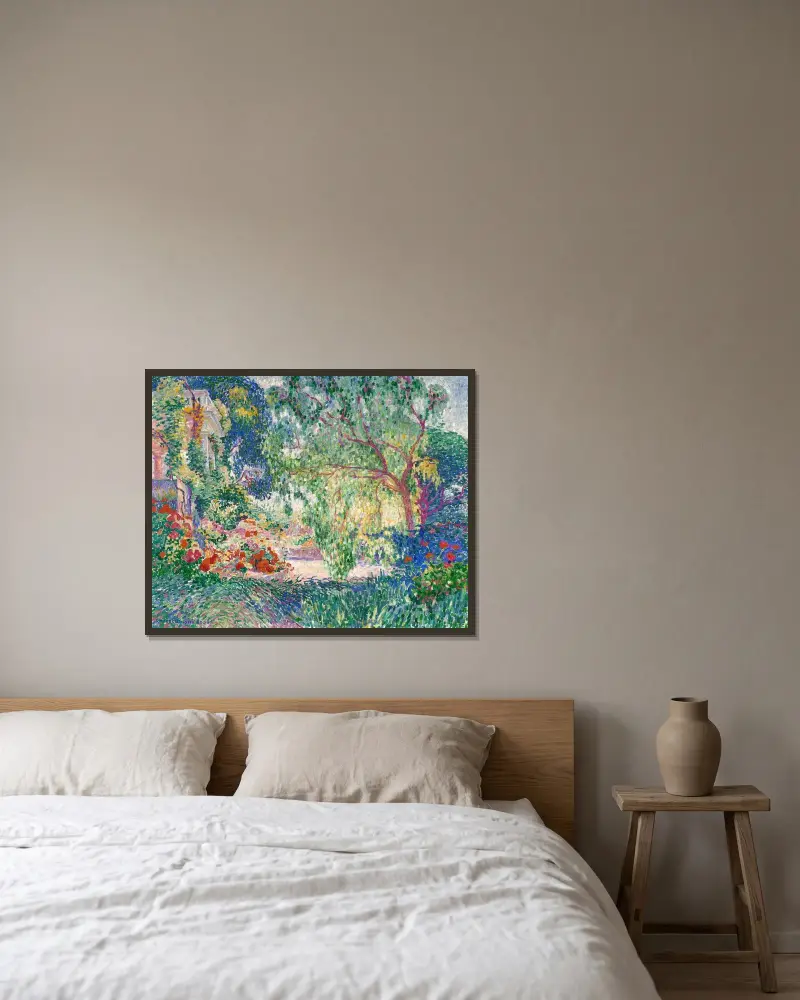 Der falsche Pfefferbaum (Provence) von Henri-Edmond Cross gerahmt an einer Wand