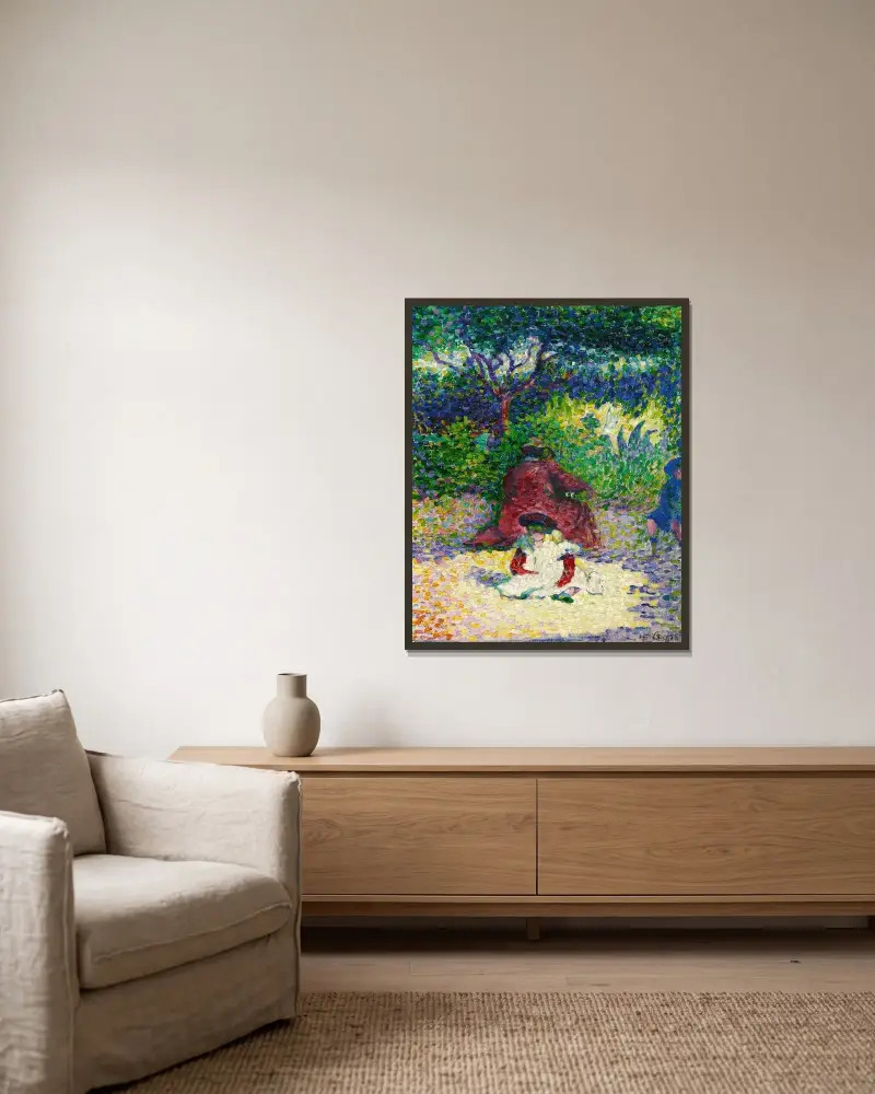 Barnet med det vita förklädet av Henri-Edmond Cross inramad på en vägg