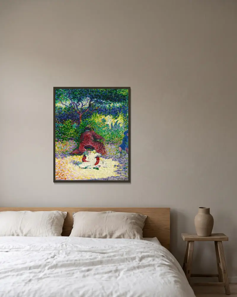 Barnet med det vita förklädet av Henri-Edmond Cross inramad på en vägg