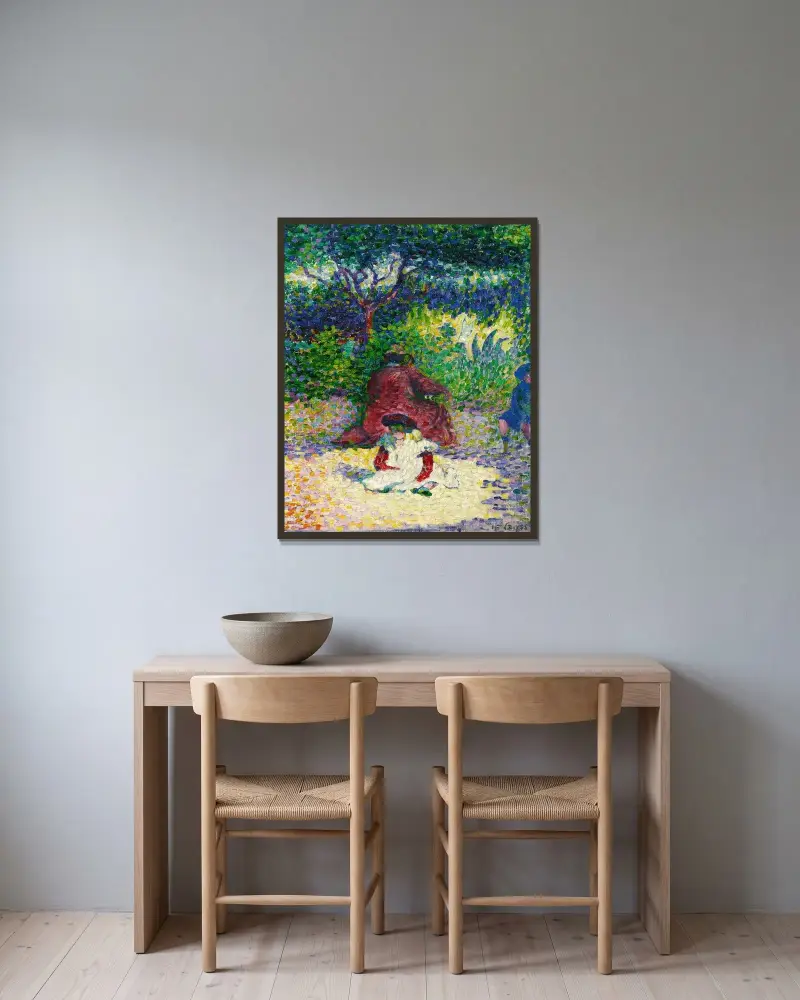 Barnet med det vita förklädet av Henri-Edmond Cross inramad på en vägg