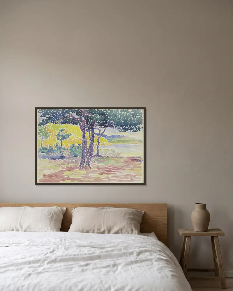 Meeresgestade (südl. Frankreich) von Henri-Edmond Cross gerahmt an einer Wand