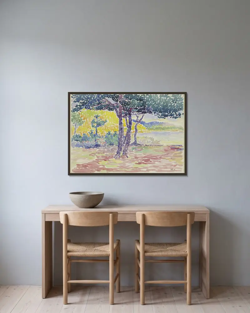 Meeresgestade (südl. Frankreich) von Henri-Edmond Cross gerahmt an einer Wand