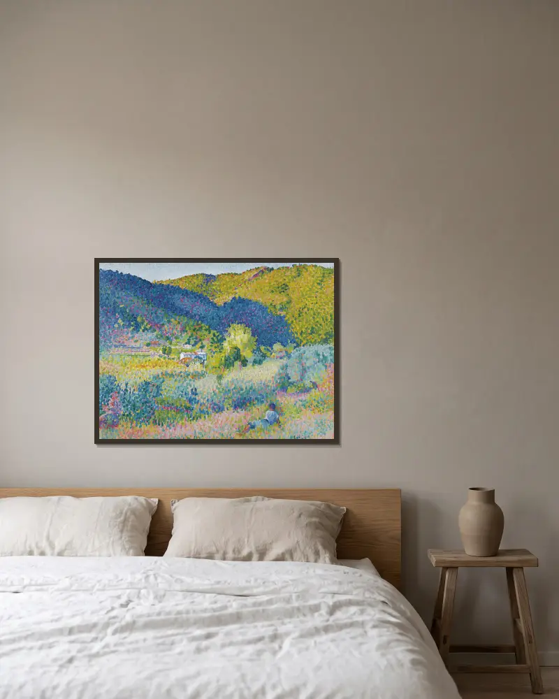 Paysage De La Chaine Des Maures av Henri-Edmond Cross inramad på en vägg