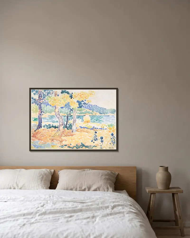Tallar på kusten av Henri-Edmond Cross inramad på en vägg