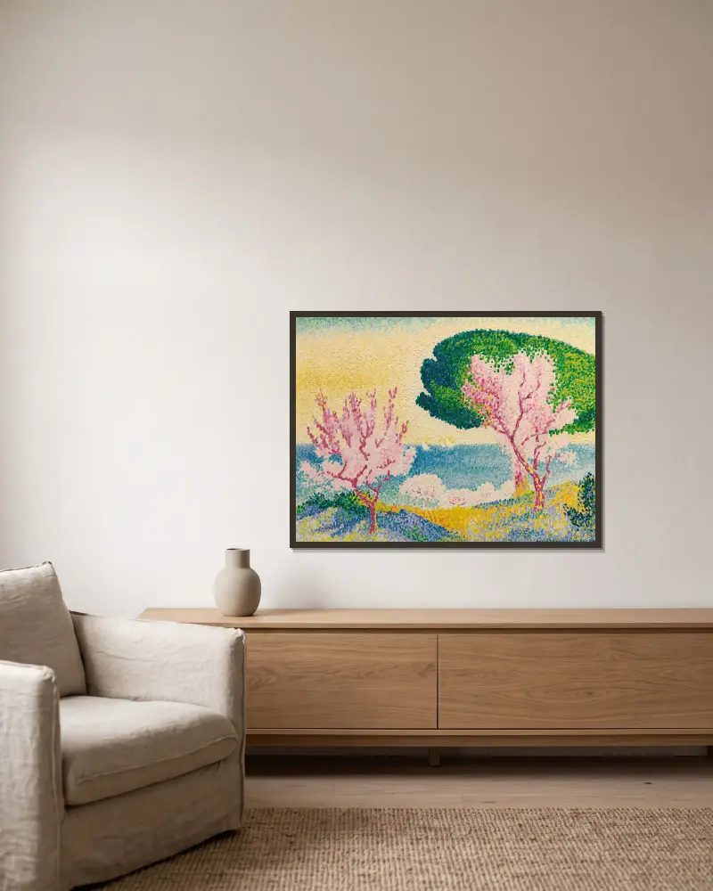 Rosa Frühling von Henri-Edmond Cross gerahmt an einer Wand