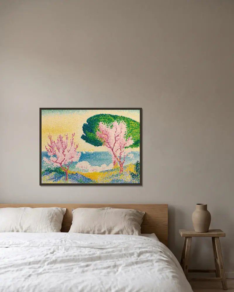 Rosa Frühling von Henri-Edmond Cross gerahmt an einer Wand