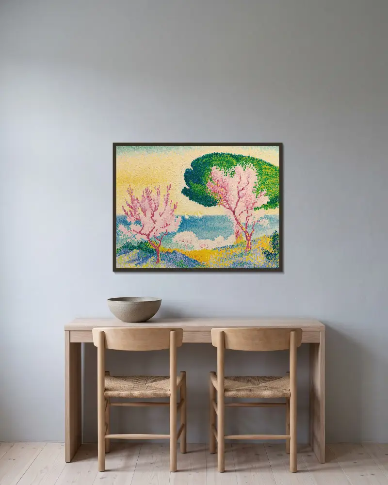 Rosa Frühling von Henri-Edmond Cross gerahmt an einer Wand