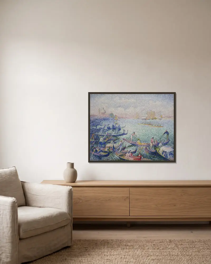 Regatta i Venedig av Henri-Edmond Cross inramad på en vägg