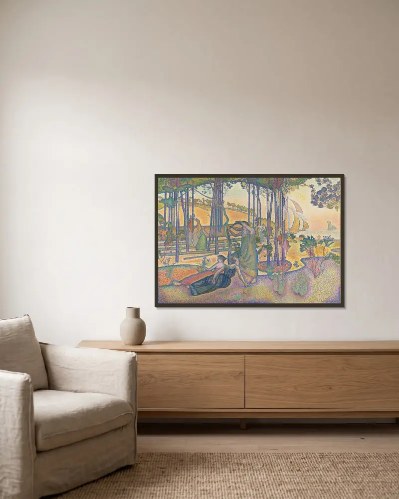 Die Abendluft von Henri-Edmond Cross gerahmt an einer Wand