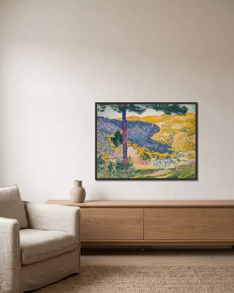 Tal mit Silbertanne (Schatten am Berg) von Henri-Edmond Cross gerahmt an einer Wand