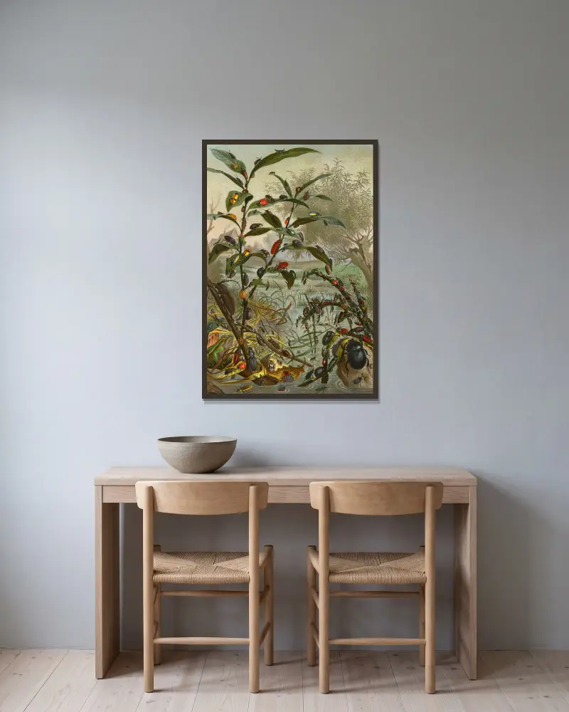 Insekter, tusenfotingar och spindlar, plansch 2 av Alfred Edmund Brehm inramad på en vägg