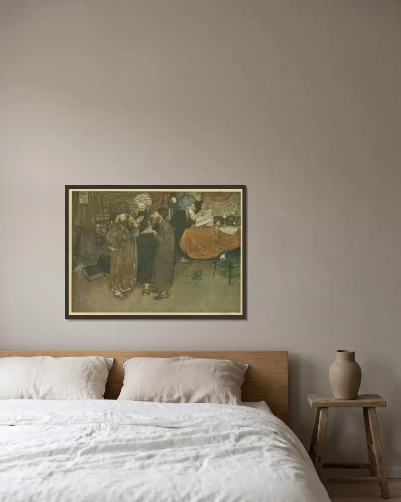 Det var förgäves som alla landets klokaste läkare kallades till konsultation. av Edmund Dulac inramad på en vägg
