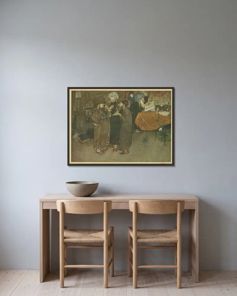 Det var förgäves som alla landets klokaste läkare kallades till konsultation. av Edmund Dulac inramad på en vägg
